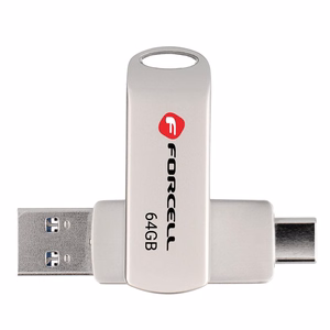 FORCELL F-DATA USB atmintukas Metal Duo 64GB USB3.2 Gen 1 (USB A / Type C) sidabrinis