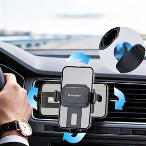 Juodas 360° automobilinis laikiklis Wozinsky WUS-M1 su spaustuku ventiliacijos angai