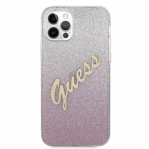 Guess GUHCP12LPCUGLSPI iPhone 12 Pro Max 6.7" rožinis kietasis dėklas Glitter Gradient Script