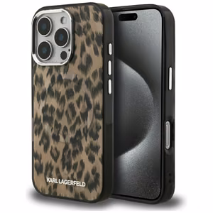 Karl Lagerfeld IML leopardinis raštas magnetinis dėklas iPhone 16 Pro Max - rudas