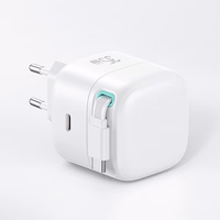 USAMS Tinklo įkroviklis 1xUSB-C su suvyniojamuoju USB-C laidu PD+QC 35W Gan Fast Charging baltas XMF Series CC202TC02 (US-CC202)