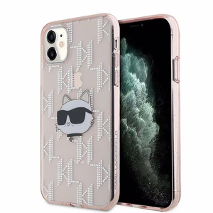 Karl Lagerfeld IML Choupette galvos ir monogramos dėklas iPhone 11 / Xr - rožinė