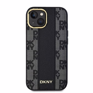 DKNY Odinis langeliais raštuotas magnetinis dėklas iPhone 15 Plus / 14 Plus - juodas