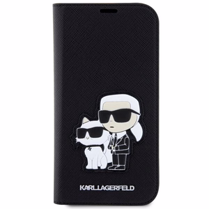 Karl Lagerfeld KLBKP14LSANKCPK iPhone 14 Pro 6.1" knygos tipo dėklas juodas Saffiano Karl & Choupette