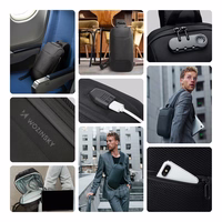 Wozinsky Premium vieno peties miesto kuprinė su apsauga nuo vagystės, organizatoriumi ir USB - juoda