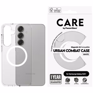 CARE by PanzerGlass Flagship Urban Combat White QI dėklas telefonui Samsung Galaxy S25+ - permatomas
