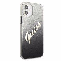 Guess GUHCP12SPCUGLSBK iPhone 12 mini 5.4" juodas/juodas kietas dėklas Glitter Gradient Script