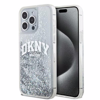DKNY skystojo blizgučio didelio logotipo dėklas telefonui iPhone 15 Pro - baltas