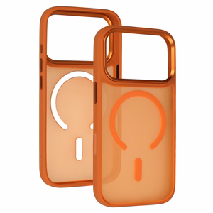 Liavec Cloudy dėklas su metaliniu kameros rėmeliu, skirtas Iphone 17 Pro oranžinis (kameros valdymo mygtukas)