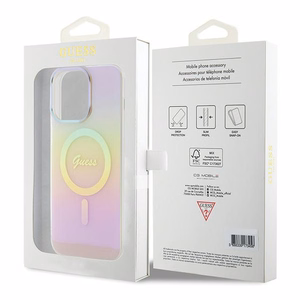 Guess IML Iridescent Magnetinis dėklas telefonui iPhone 15 Pro - rožinis