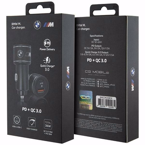 BMW įkroviklis BMCCMUSBCK PD-QC 3.0 20W greitas įkrovimas juodas/juodas M Edition