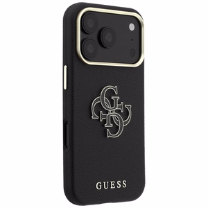 Guess Grained & Big Resin Logo dėklas, skirtas iPhone 18 Pro / 17 Pro – juodas
