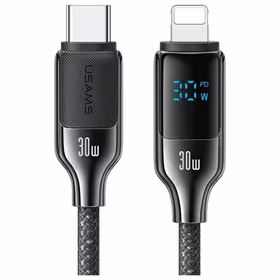 USAMS Laidas USB-C į Lightning 30W 1.2m Digital Display Zinc Alloy Fast Charging Data Cable HX Series SJ741USB02 (US-SJ741)