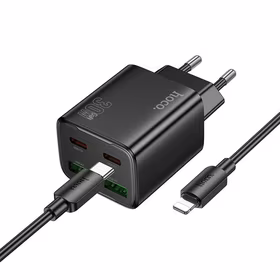 Įkroviklis Hoco 2 x USB C + 2 x USB A QC3.0 PD 3A 30W + kabelis USB C į Lightning N56 juodas