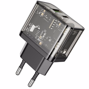 Įkroviklis telefonui Hoco USB A + USB C QC3.0 PD 3A 20W N34 skaidrus