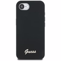 Guess Silicone Script Metal Logo MagSafe dėklas telefonui iPhone 16e - juoda