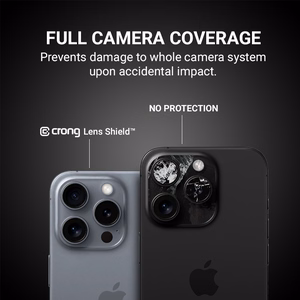 Crong Lens Shield kameros objektyvų stiklo apsauga, skirta iPhone 16 Pro / 16 Pro Max / 15 Pro / 15 Pro Max