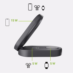 SBS 3-in-1 sulankstoma belaide ikrovimo stotele QI2 MFI - Made for iPhone - Juoda