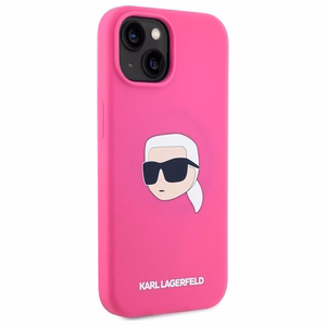 Karl Lagerfeld KLHMP15SSKHPPLF iPhone 15 6.1" fuksijos/fuksijos kietas dėklas Silikoninis Karl galvos spaudinys MagSafe