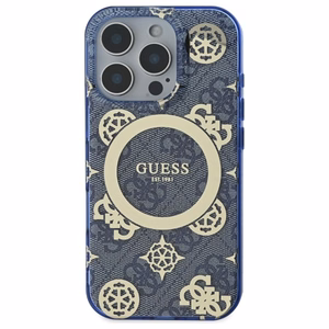 Guess GUHMP16XH4PYEEB iPhone 16 Pro Max 6.9" mėlynas/mėlynas kietas dėklas IML Peony On 4G Background Magnetinis
