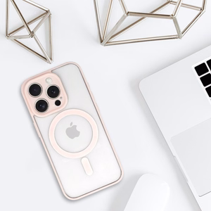 Akrilo spalvos MagSafe dėklas telefonui Iphone 16 Pro šviesiai rožinis