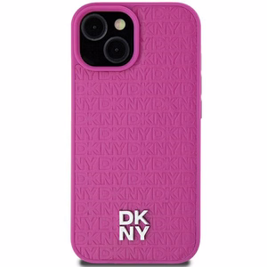 DKNY Odinis raštas metalinis logotipas Magnetinis dėklas iPhone 15 / 14 / 13 - rožinė