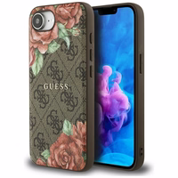 Guess 4G Flowers Print Magnetinis dėklas telefonui iPhone 16e - rudas