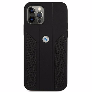 BMW odinis dėklas su lenkta perforacija iPhone 12 Pro Max - juodas