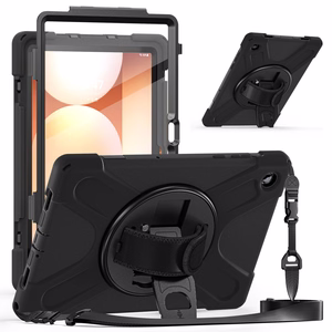 JM Rugged Case Grip dėklas Samsung Galaxy Tab A11+ su dirželiu juodas