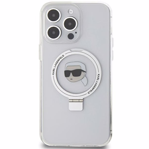 Karl Lagerfeld KLHMP15LHMRSKHH iPhone 15 Pro 6.1" baltas/baltas kietas dėklas su žiediniu stovu Karl Head Magnetinis