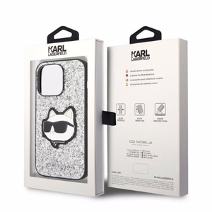 Karl Lagerfeld KLHCP14XG2CPS iPhone 14 Pro Max 6.7" sidabrinis/sidabrinis kietasis dėklas Blizgučiai Choupette Pleistras