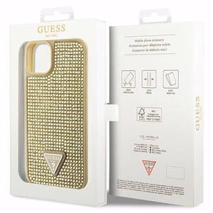 GUESS dėklas IPHONE 13 / 14 / 15 GUHCP14SHDGTPD (Rhinestone trikampis) auksinis