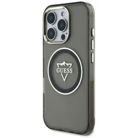 Guess IML Metal Mountain Logo Magnetinis iPhone 16 Pro Max dėklas - juodas