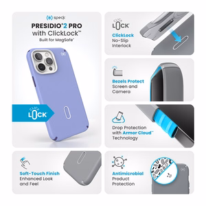 Speck Presidio2 Pro dėklas su MagSafe ir ClickLock, skirtas iPhone 16 Pro Max, „Future Lavender/Cassis Purple“