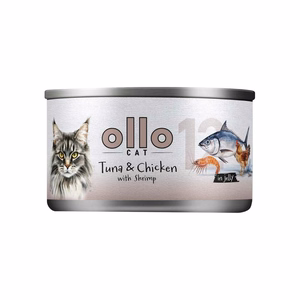 Ollo Cat No. 12 – šlapiasis kačių pašaras su tunu, vištiena ir krevetėmis želėje, 70 g