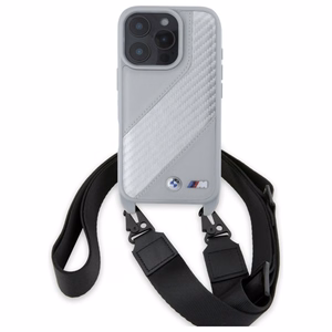 BMW M leidimas anglies juostos ir dirželis dėklas iPhone 16 Pro - pilkas