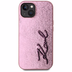Karl Lagerfeld Wrinkled Metal Signature dėklas telefonui iPhone 15 - rožinė