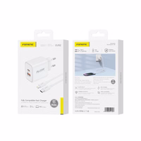 FONENG tinklo įkroviklis EU52 PD 30W 1xUSB-C + 1xUSB QC3.0 + laidas USB-C - Lightning baltas