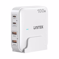 GaN tinklo įkroviklis - Unitek P1229AWH01-EU | 100W 2x USB-C 2x USB-A
