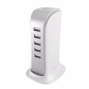 Dudao 5x USB įkroviklis su įmontuotu ES maitinimo kabeliu baltas (A5EU)
