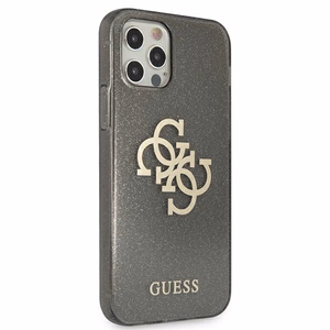 Guess GUHCP12LPCUGL4GBK iPhone 12 Pro Max 6.7" juodas/juodas kietas dėklas Blizgesys 4G Didelis Logotipas