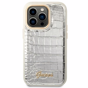 Guess Croco Collection dėklas telefonui iPhone 14 Pro 6.1 - sidabrinis