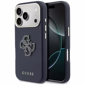 Guess HC PU FW RESIN LOGO BLUE dėklas iPhone 17 Pro 6,3"