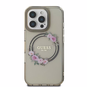 Guess GUHMP16XHFWFCK iPhone 16 Pro Max 6.9" juodas/juodas kietas dėklas IML Flowers Wreath Magnetinis
