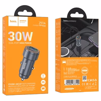 Įkroviklis automobilinis Hoco Z57A 30W (1xUSB 1xUSB-C) juodas