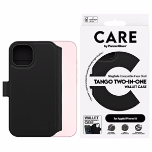 CARE by PanzerGlass Funkcija Tango 2in1 Piniginės tipo dėklas MagSafe iPhone 15 - juodas
