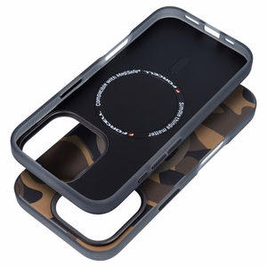 Dėklas telefonui FORCELL F-PROTECT su dviejų sluoksnių 4D technologija, militarinio kritimo testo suderinamas IPHONE 16 PRO desertinis kamufliažas