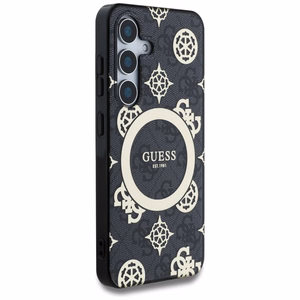 Guess 4G fono auksu padengtas bijūnų rašto magnetinis dėklas telefonui Samsung Galaxy S25 juodas