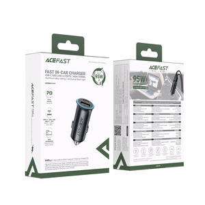 Automobilinis įkroviklis Acefast B16 95W USB-C/USB-A pilkas