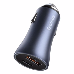 Baseus Golden Contactor Pro greitas automobilinis įkroviklis USB Type C / USB 40 W Power Delivery 3.0 Quick Charge 4+ SCP FCP AFC + USB Type C kabelis - Lightning pilkas (TZCCJD-B0G)